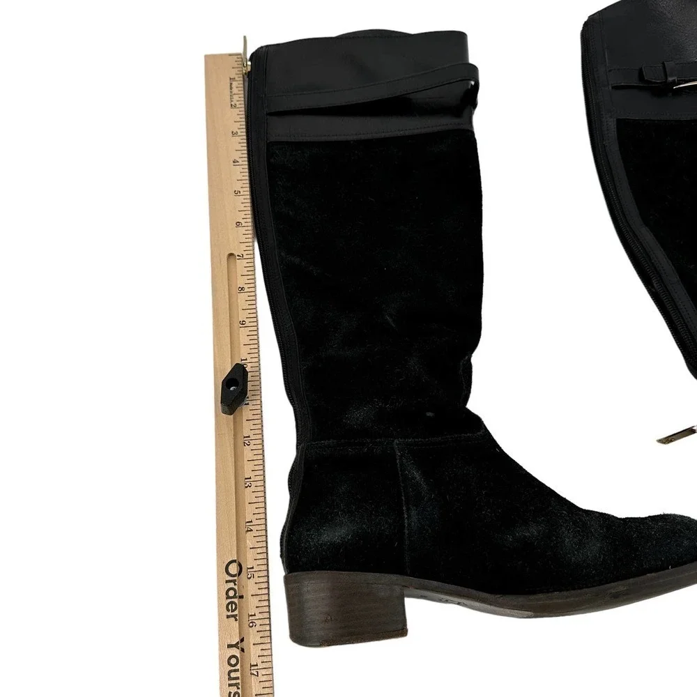 Tory Burch Womens Suede Leather Tall Riding Boot Round Toe Zipper Black Size 6
